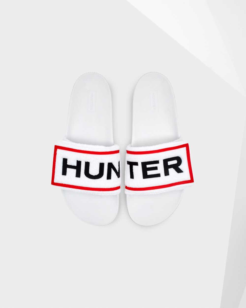 Pantuflas Mujer - Hunter Original Terry Towelling Logo Adjustable Blancas - AWMSCJ-243 - Blancas